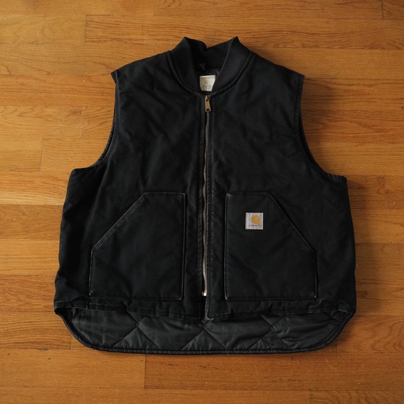 Carhartt Duck Canvas Vest Mens Black Quilted Lined Workwear 2XL V02 BLK